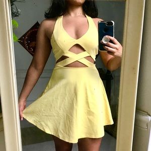 FOREVER 21 Yellow Criss Cross Halter Dress